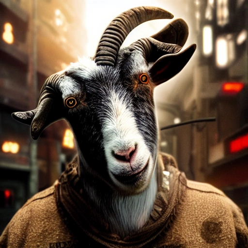 goat with tongue, blade runner style, vray unreal engine