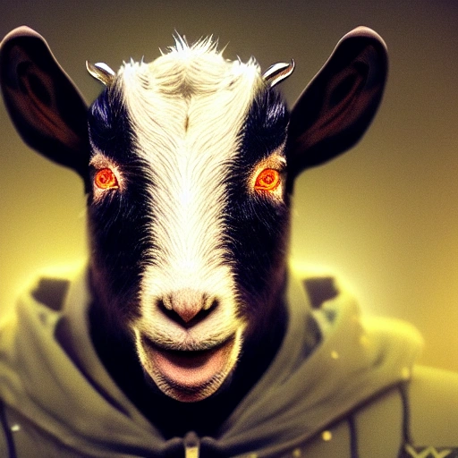 goat with his tongue out and with a hood, blade runner style, vray unreal engine