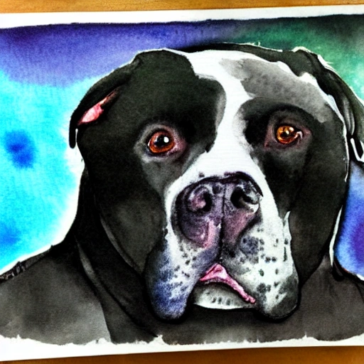 dog pitbull black , Water Color