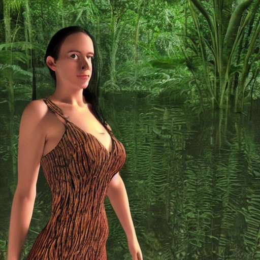 Chica en la selva con poca ropa lloviendo
, 3D