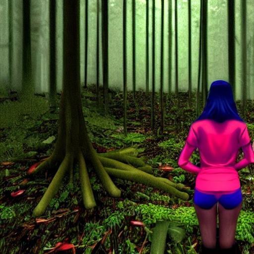 Chica en la selva con poca ropa lloviendo
, 3D, Trippy