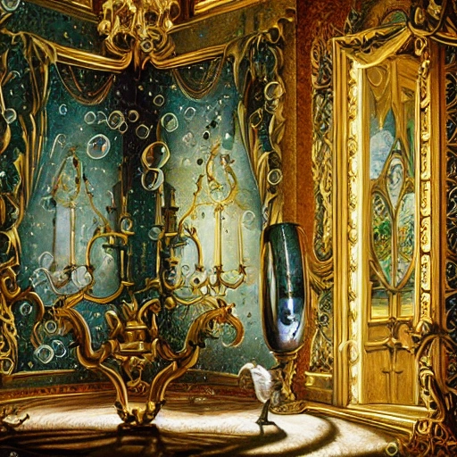 bubbles and quantum foam, palaces of fantasy, Surrealist, Rococo, Baroque, sharp focus