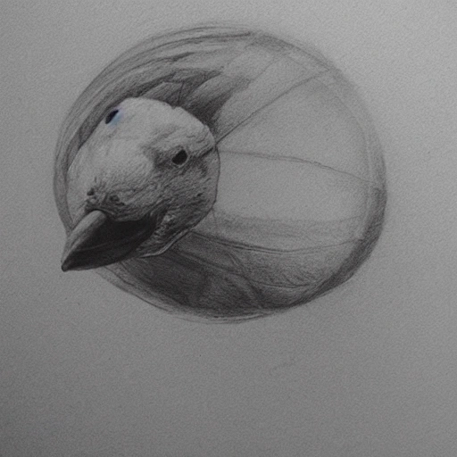 Pato volando dentro de un globo, Pencil Sketch