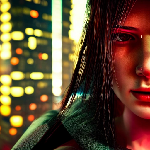 side close up portrait of 1 cyberpunk girl, detailed face, spotlight, cyberpunk city, wired, multicolored, vibrant high contrast, hyperrealistic, photografic, 8k, epic ambient light, octane render,full body