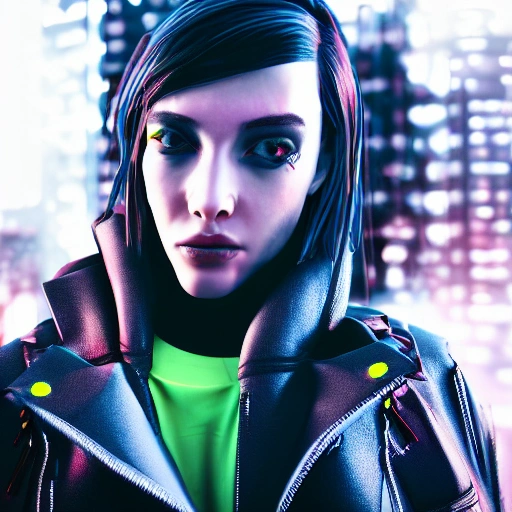 side close up portrait of 1 cyberpunk girl, detailed face, spotlight, cyberpunk city, wired, multicolored, vibrant high contrast, hyperrealistic, photografic, 8k, epic ambient light, octane render,full body