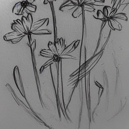 Hand sketched spring flowers, Pencil Sketch