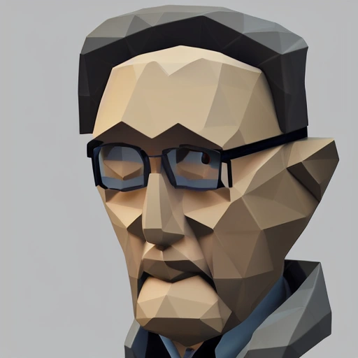 close portrait of a old rich man, gentleman, short grey hair, front view, centered, minimalist style, low poly videogame art, 