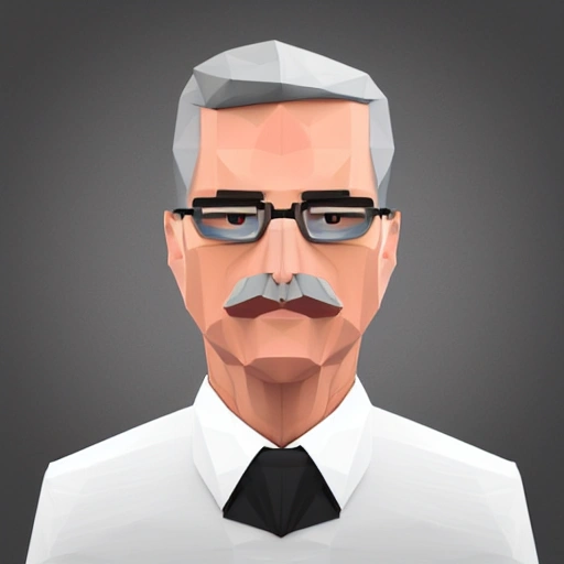 close portrait of a old rich man, gentleman, short grey hair, front view, centered, minimalist style, low poly videogame art, 