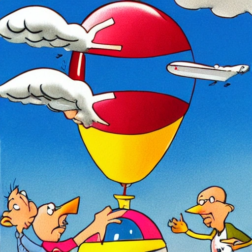 Pato volando dentro de un globo aerostático, Cartoon