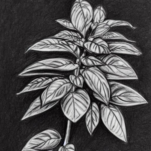 , Pencil Sketch plant doodles basil