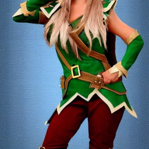Full body, Sara Evans as a Female Elf Ranger, White Background, Realistic