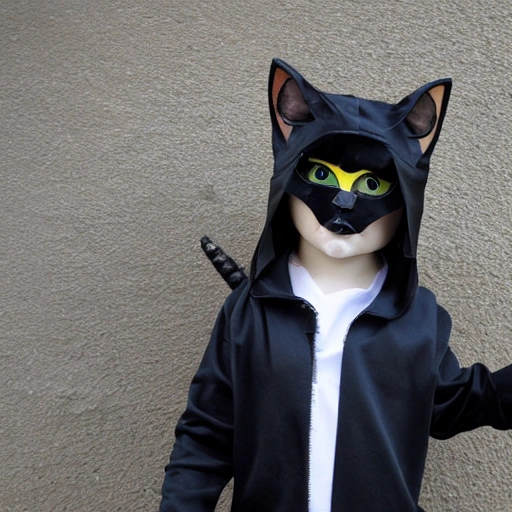 Little cat using a hacker cosplay, full body