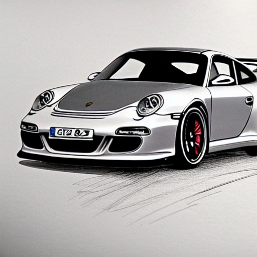 Porsche 997 GT3 RS, Pencil Sketch