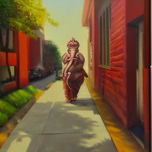 Ganesha street walking, Oil Painting