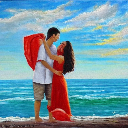 Sea, peace, smiles, kiss., Oil Painting, México 