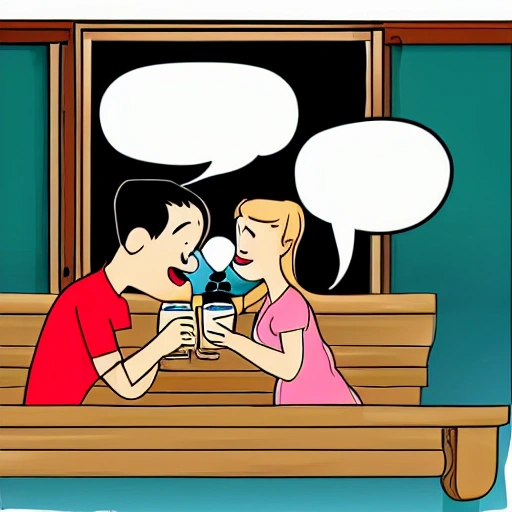 boy and girl in love drinking beer, Cartoon