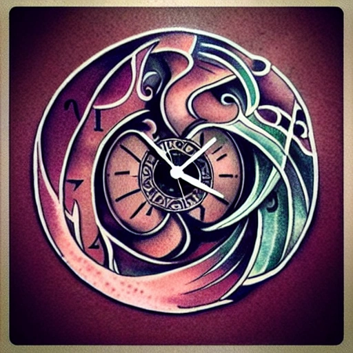 design a tattoo.  Main theme is mythical dragon witch clows make a clock face with infinity symbol on 