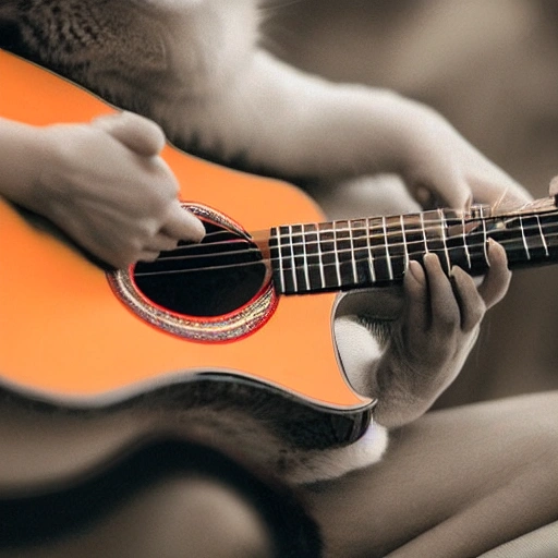 A fantastic style of a cat playing guitar 