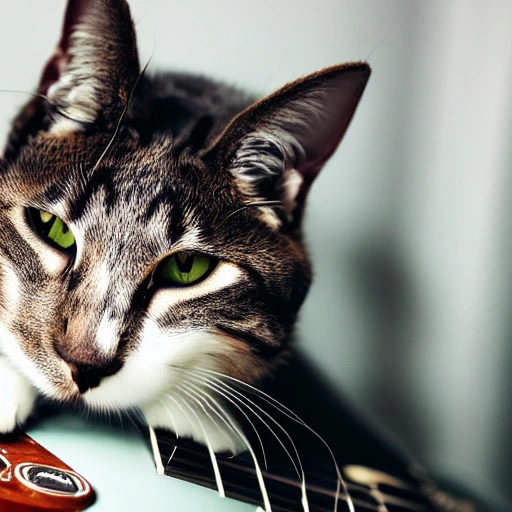 A photo of a cat playing guitar 