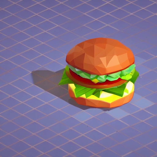 a low poly hamburger, isometric view, unity game asset, video game