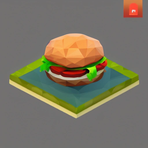 a low poly hamburger, isometric view, unity game asset, video game