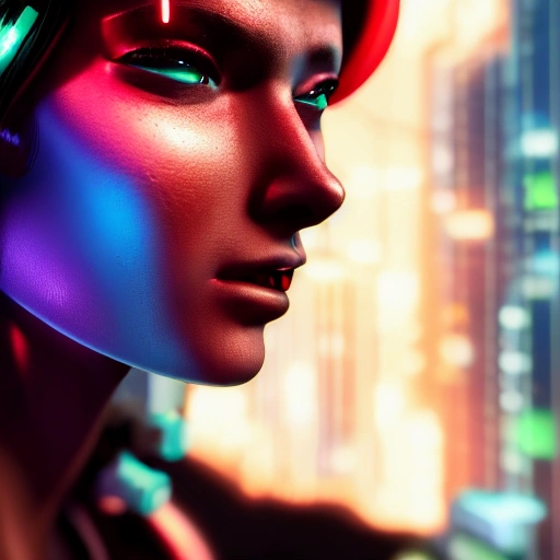side close up portrait of 1 cyberpunk girl, detailed face, spotlight, cyberpunk city, wired, multicolored, vibrant high contrast, hyperrealistic, photografic, 8k, epic ambient light, octane render, Trippy, 3D