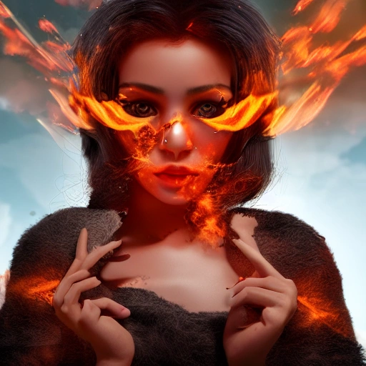 Instaport, shes on fire, matte painting, photorealistic, detailed sharp eyes, by gen and ai, 8k, 2d render