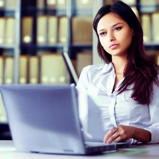 business feel, girl work overloaded in front of the laptop, background is office without any person at mid-night, highlight the girl emtion is harder to give up