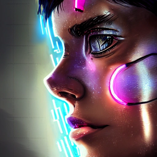 side close up portrait of 1 cyberpunk girl, detailed face, spotlight, cyberpunk city, wired, multicolored, vibrant high contrast, hyperrealistic, photografic, 8k, epic ambient light, octane render, Pencil Sketch, Pencil Sketch, Pencil Sketch, Pencil Sketch, Pencil Sketch