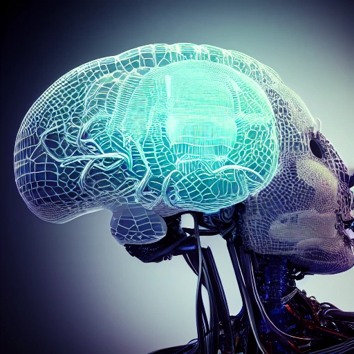 complex 3d render ultra detailed of a beautiful porcelain human brain, cyborg, robotic parts, 150 mm, beautiful studio soft light, rim light, vibrant details, luxurious cyberpunk, lace, hyperrealistic, cable electric wires, microchip, elegant, beautiful background, octane render, H. R. Giger style, 8k, 3D