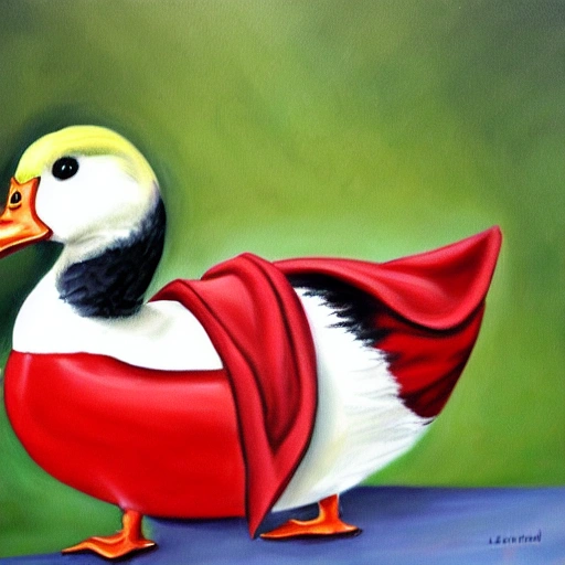 realistic painting of duck with red tie