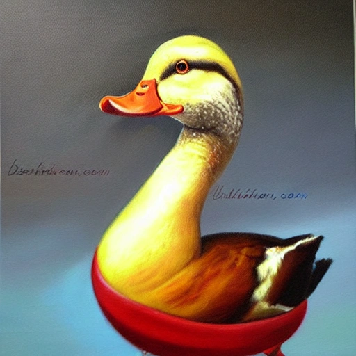 realistic painting of duck with red tie, Oil Painting