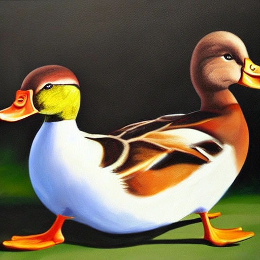 realistic painting of duck with red tie, Oil Painting - Arthub.ai