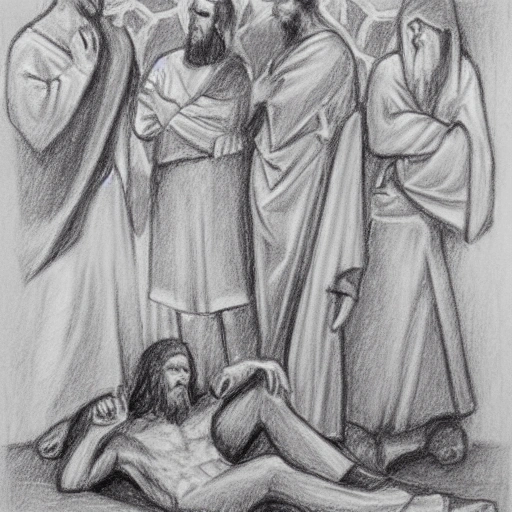 Cristo en la cruz con los esclavos alrededor y Dios mirando desde el cielo, Pencil Sketch