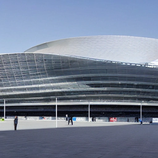 diseño futurista de la fachada del estadio santiago bernabeu 4k
