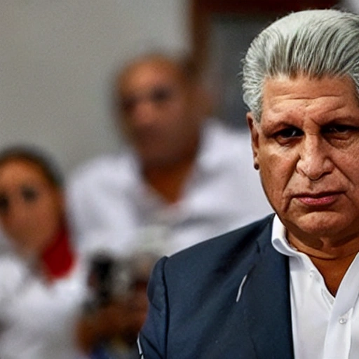 Miguel diaz canel , la mitad de su cara normal, y la otra mitad de la cara como caravela