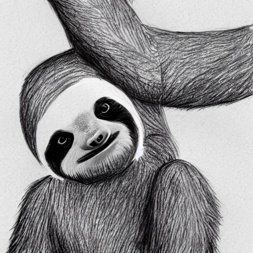  funny and cute of Sloth , Pencil Sketch, black background