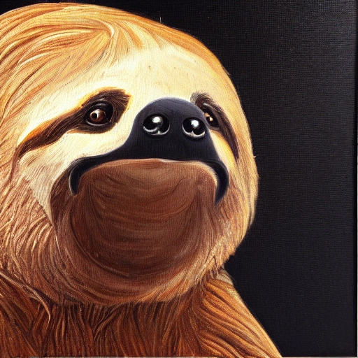  funny and of Sloth , black background, Oil Painting