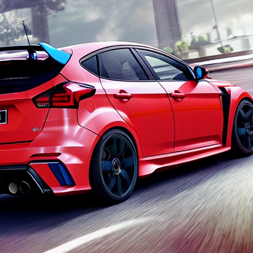 , 3D, Car, Detailed, Focus RS, Sport, Real Image, Enlarge Fenders, Front View, Red, Full View, TCR, Full Image, Real