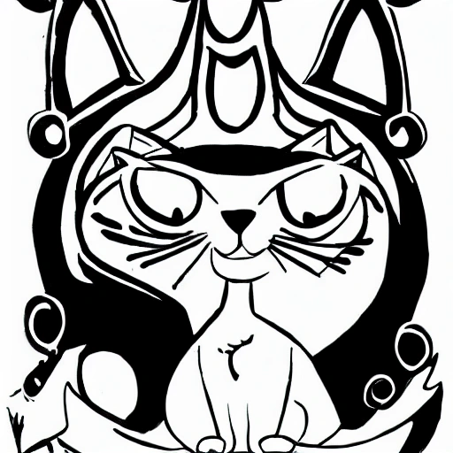 Black cat queen
, Cartoon, shadows, crown