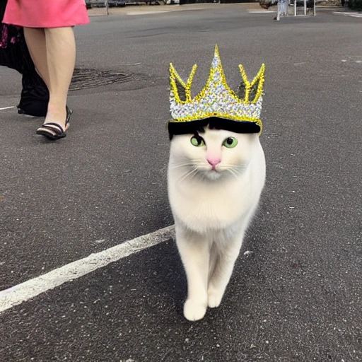 cat siiuet wearing a queen crown while walking in sneaky mode