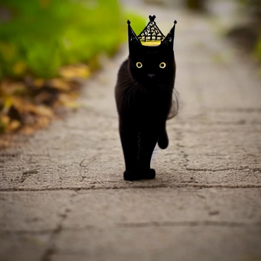 cat siluet wearing a queen crown while walking in sneaky mode.