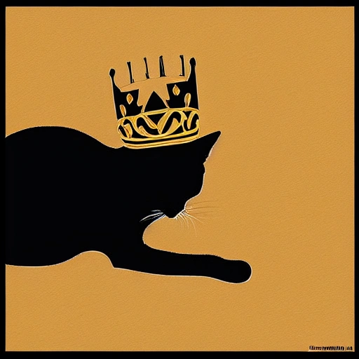 cat siluet wearing a queen crown while walking in sneaky mode., Cartoon