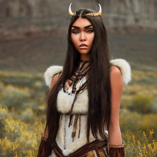 mdjrny-v4 style portrait photograph of Madison Beer as Pocahontas, young beautiful norse woman, perfect symmetrical face, transparent latex dress, (((wild west))) environment, Utah landscape, ultra realistic, concept art, elegant, ((intricate)), ((highly detailed)), depth of field, ((professionally color graded)), 8k, art by artgerm and greg rutkowski and alphonse mucha