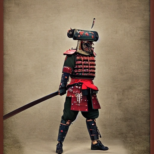 visualize photo
powerful Japanese samurai
historical armor
army
brave attack with sword
