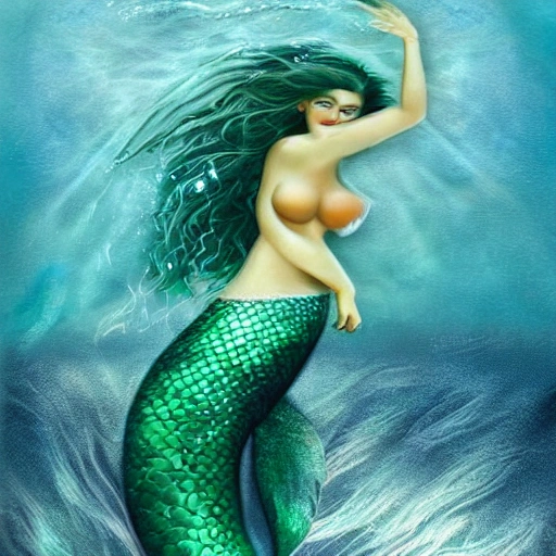 mermaid portrait green eyes mystical ocean with glowing water