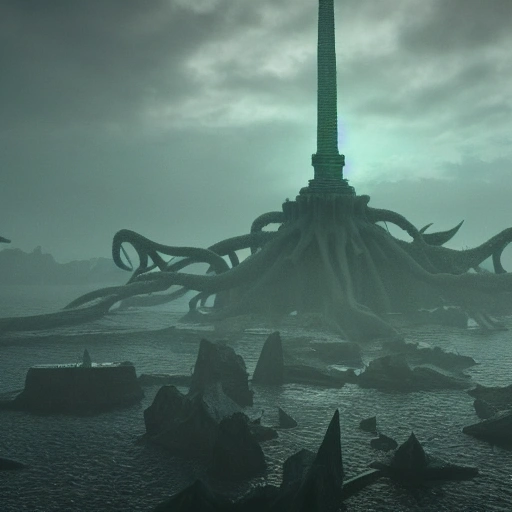 City of r'lyeh of cthulhu, render, photo, 8K, Detail, HDR