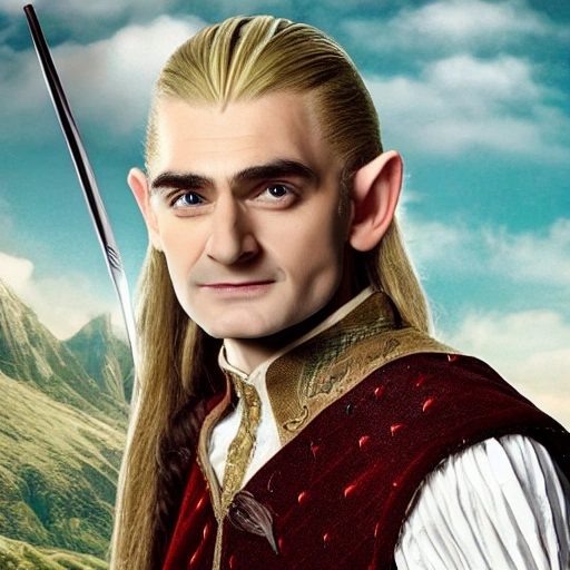 Elf prince legolas but with face of mr bean movie, photo, hyper realistic, detail face, 8k