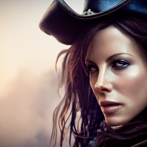 Close-up Portrait of a young woman, beautiful, Kate Beckinsale, black hair, Piratess like Mary Read, highly detailed leather clothing, high details, perfect and intricate composition, beautiful detailed octane trendy rendering on the art station, fine art photography 8k art, photorealistic concept art, perfect cinematic soft lighting, natural, cinematic volumetric, chiaroscuro, award winning photography, masterpiece, trending art station, sharp focus, intricate detail, academic figurative, painting by boris vallejo, Greg Rutkowski, Alphonse Mucha . Caravaggio, Oil Painting

 Trippy