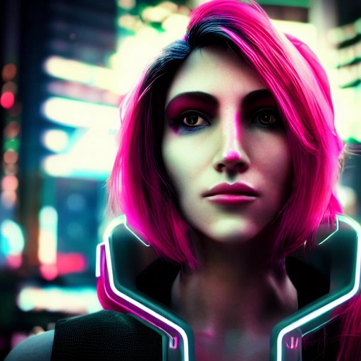 side close up portrait of 1 cyberpunk girl, detailed face, spotlight, cyberpunk city, wired, multicolored, vibrant high contrast, hyperrealistic, photografic, 8k, epic ambient light, octane render